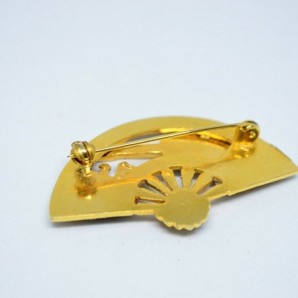 Damascene Enamel Fan Guitar Matador Scene Brooch - Picture 4 of 4